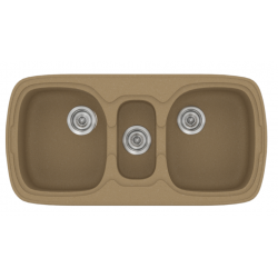 Νεροχύτης Γρανιτένιος Συνθετικός Sanitec Classic 303 (96x51) με 2 Ίσες Γούρνες & 1 βοηθητική Metallic Coffee